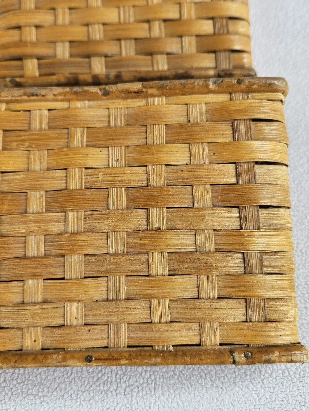 VTG Bamboo Rattan Woven Wooden Hanging Wall Basket Letter Paper Organizer MCM